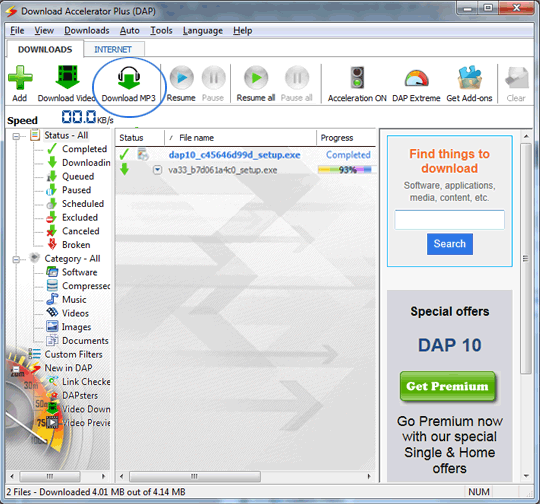 DAP Features - Download MP3 Button Screenshot