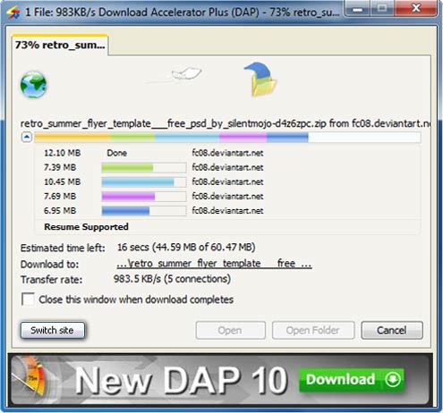 Download Accelerator Plus (DAP) Download window screenshot