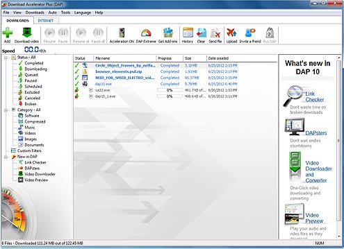 Download Accelerator Plus (DAP) Premium main panel screenshot