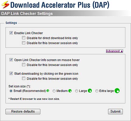 Screenshot of DAP Link Checker Settings window Screenshot of DAP Link Checker Settings window