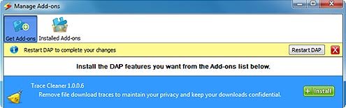 Download Accelerator Plus (DAP) - screenshot of 'Get Add-ons' button'